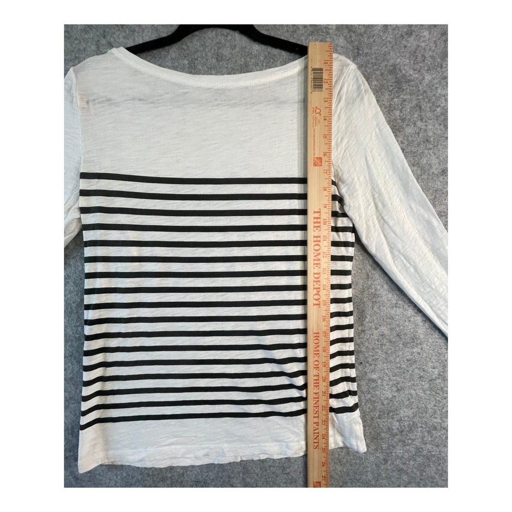 LOFT Womens Long Sleeve Striped Tee Black White Lace Trim Slub Knit Top Small - Picture 7 of 14